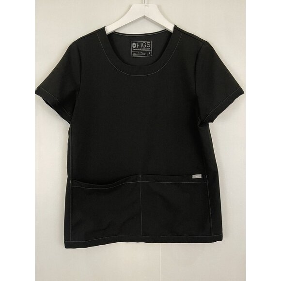 Figs Limited Edition Rama Scoop Neck Short Sleeve Scrub Top Black Pockets Size S - Picture 1 of 6